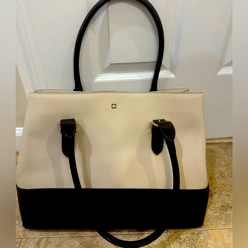 Kate Spade NY button closure work tote (black and cream)